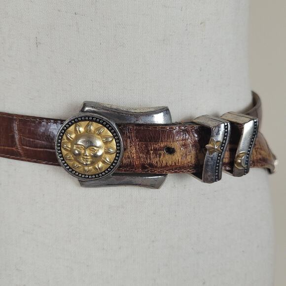 VTG Brighton Belt Medium Brown Leather Museum Collection Sun Moon 90s Western - Picture 2 of 10